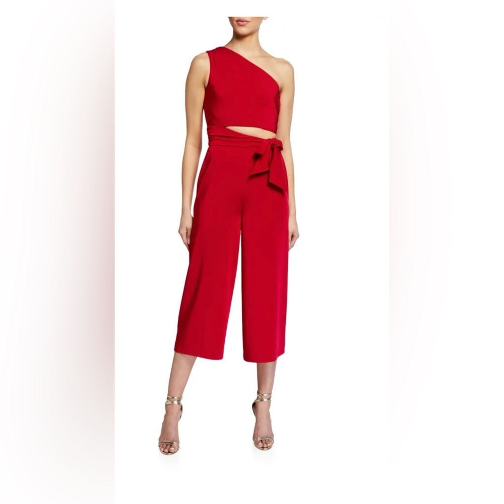 One-shoulder cropped jersey jumpsuit with side cutout